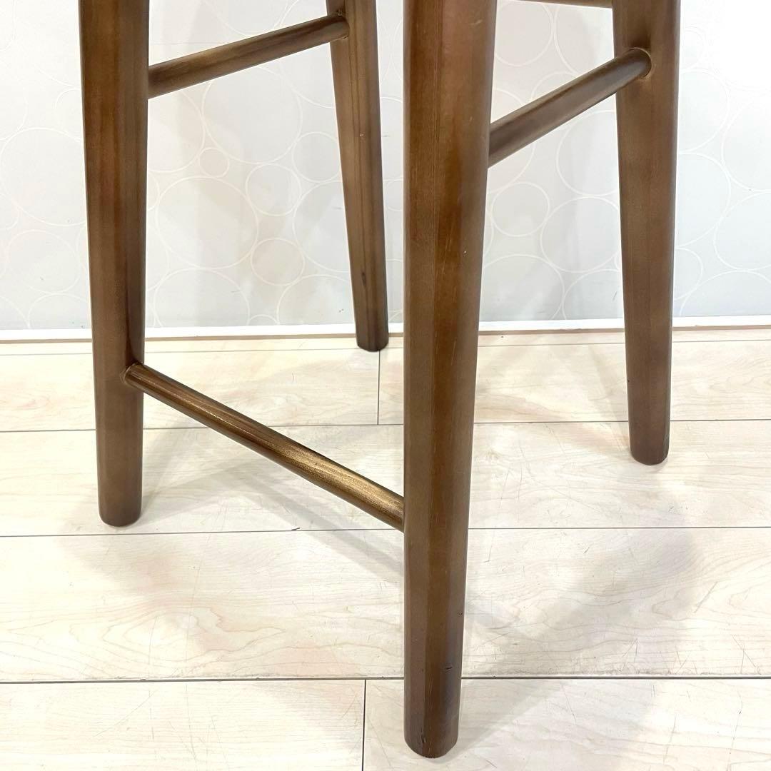 【美品】天然木 無垢材 木製スツール カウンター椅子 丸脚￼ アンティーク