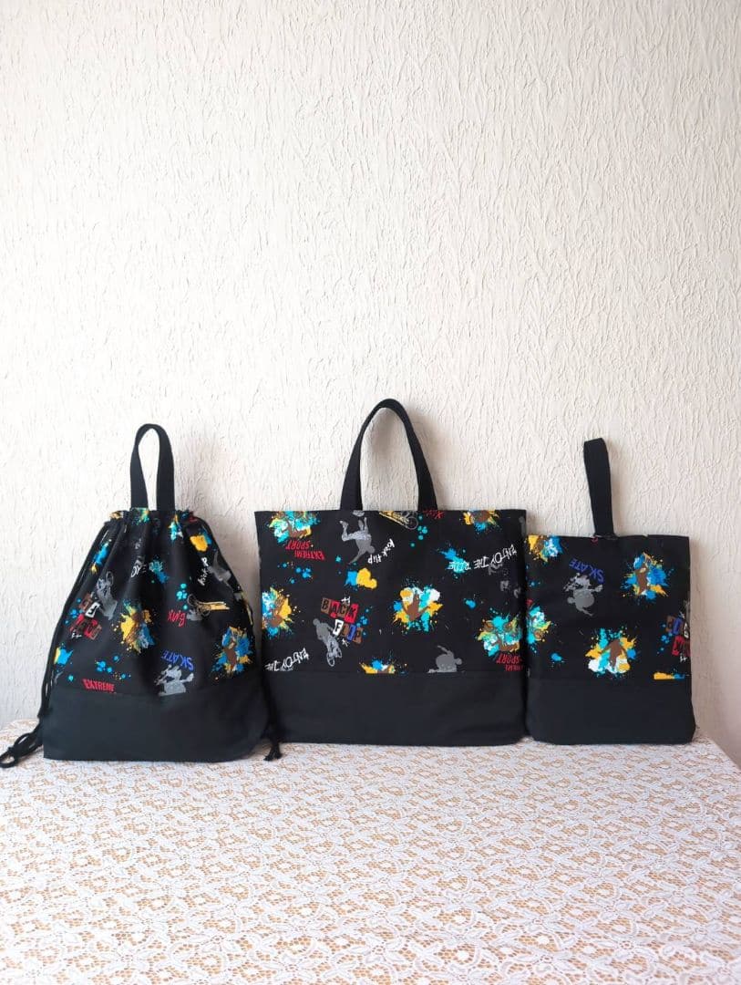 スポーツ柄　入園入学6点セット　レッスンバック☆上履き袋☆体操着袋、お弁当袋