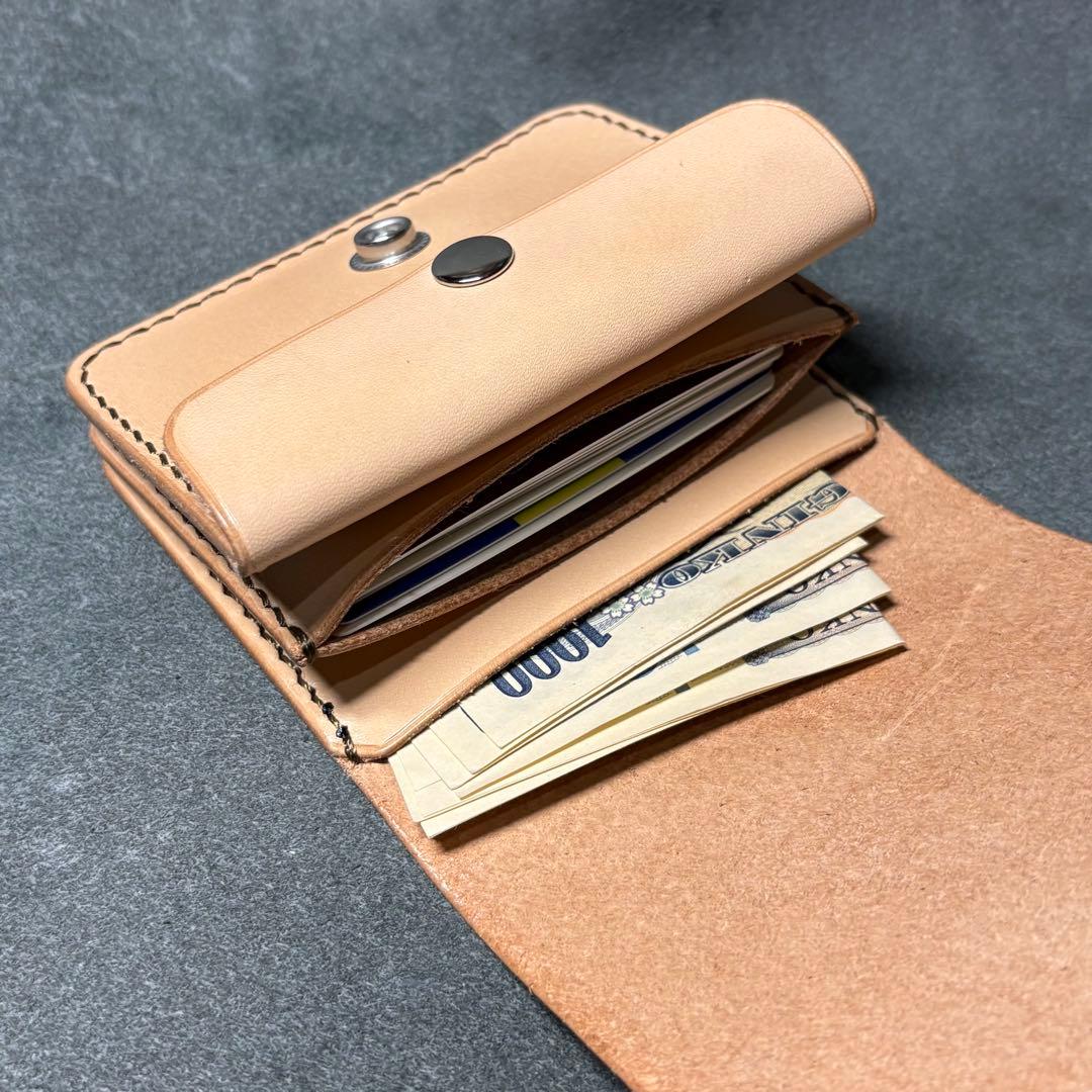 【栃木レザー】コンパクトウォレット ナチュラル　エイジング　トラッカーウォレット