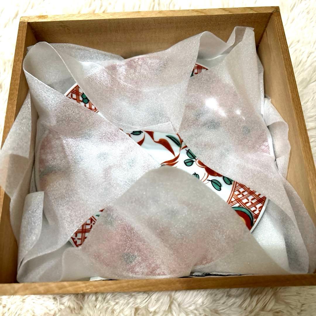 新品 たち吉 橘吉 赤絵花鳥 中皿5枚 木箱付 金彩丸紋 呉須赤絵 古伊万里色絵