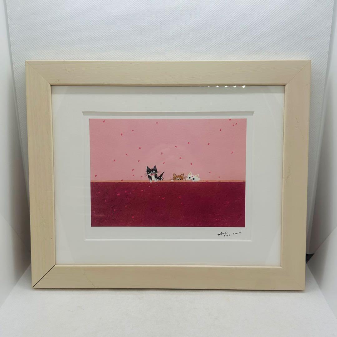 直筆サインイラスト入り 渡辺あきお さんにんの旅立ち 版画