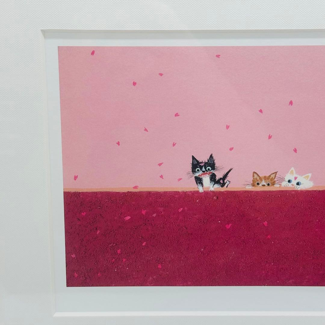 直筆サインイラスト入り 渡辺あきお さんにんの旅立ち 版画