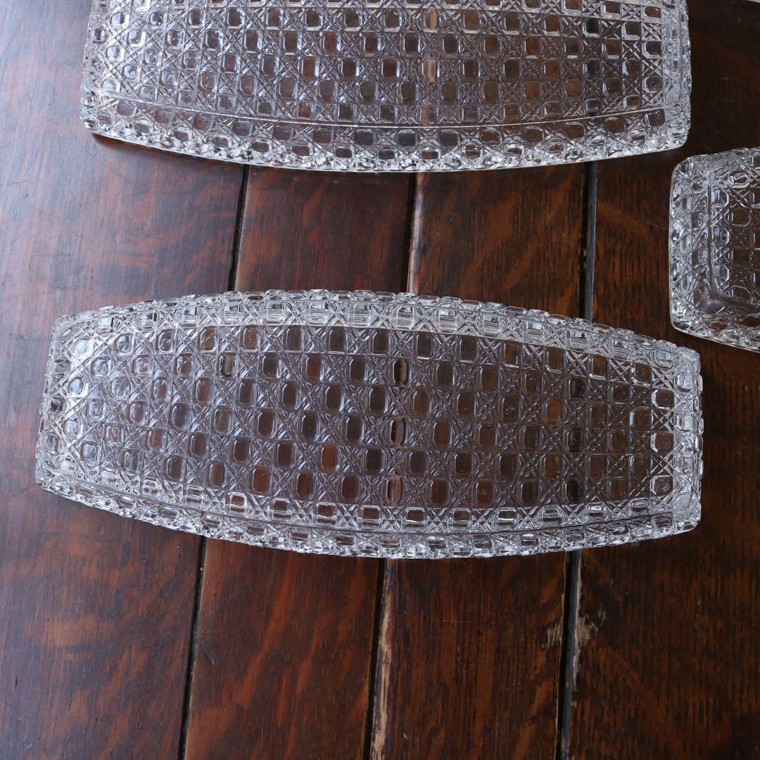 和硝子 籠目突出し皿　和ガラス　長皿　6セット（アンティーク古道具蚤の市骨董