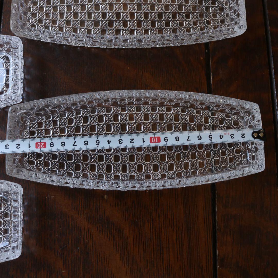 和硝子 籠目突出し皿　和ガラス　長皿　6セット（アンティーク古道具蚤の市骨董