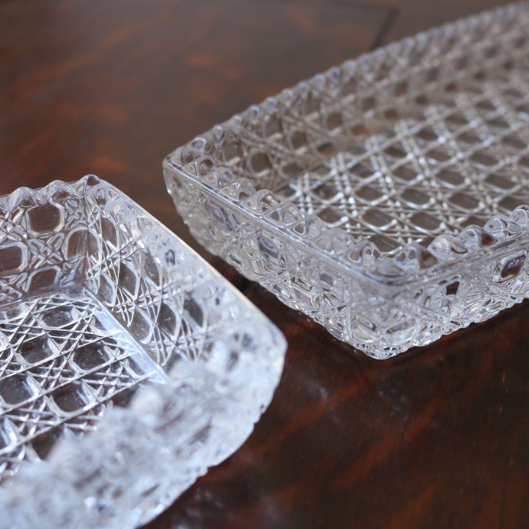 和硝子 籠目突出し皿　和ガラス　長皿　6セット（アンティーク古道具蚤の市骨董