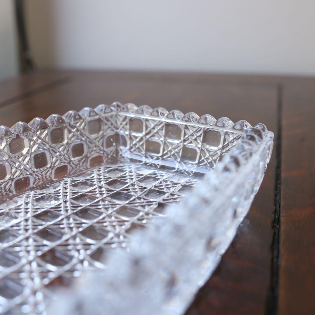 和硝子 籠目突出し皿　和ガラス　長皿　6セット（アンティーク古道具蚤の市骨董