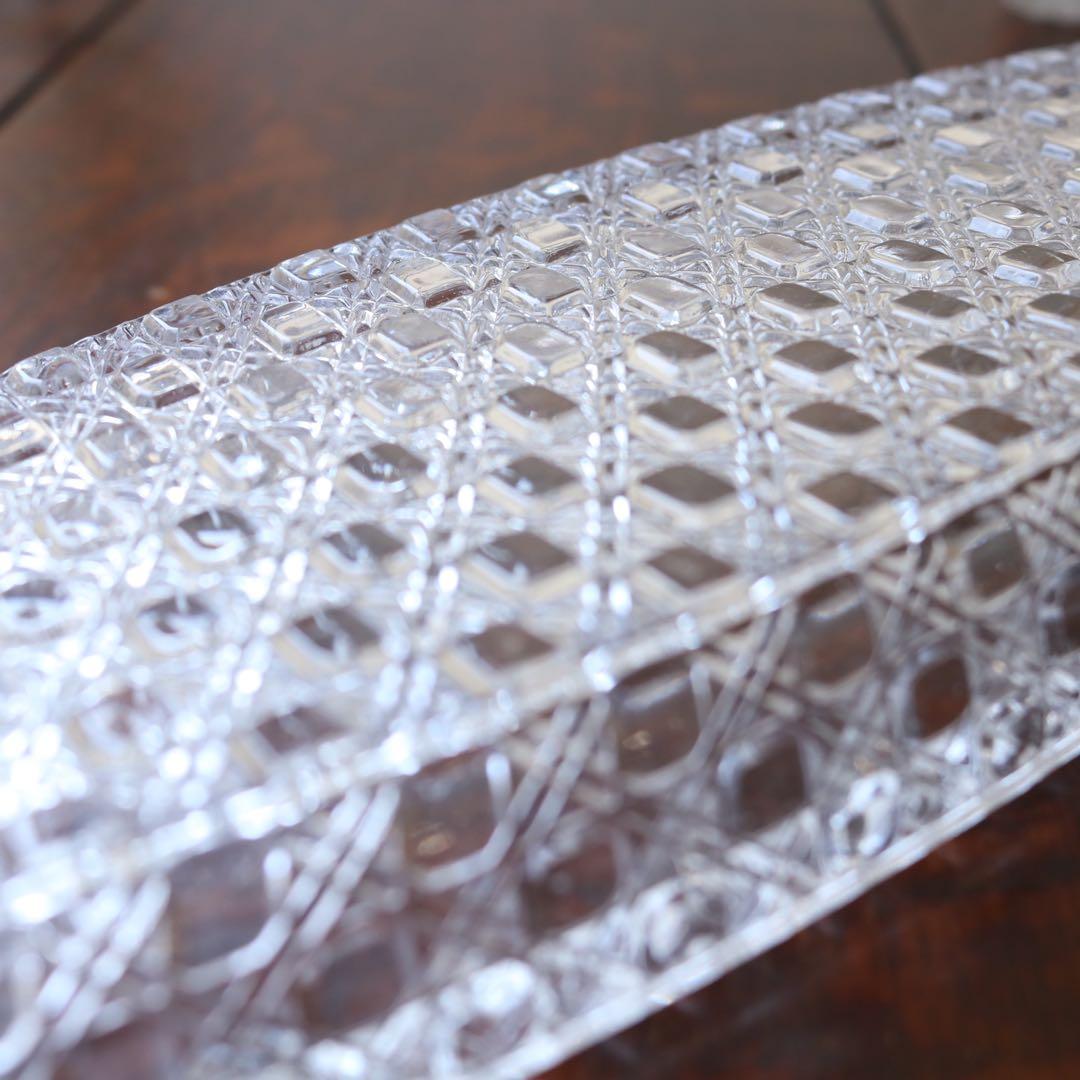 和硝子 籠目突出し皿　和ガラス　長皿　6セット（アンティーク古道具蚤の市骨董