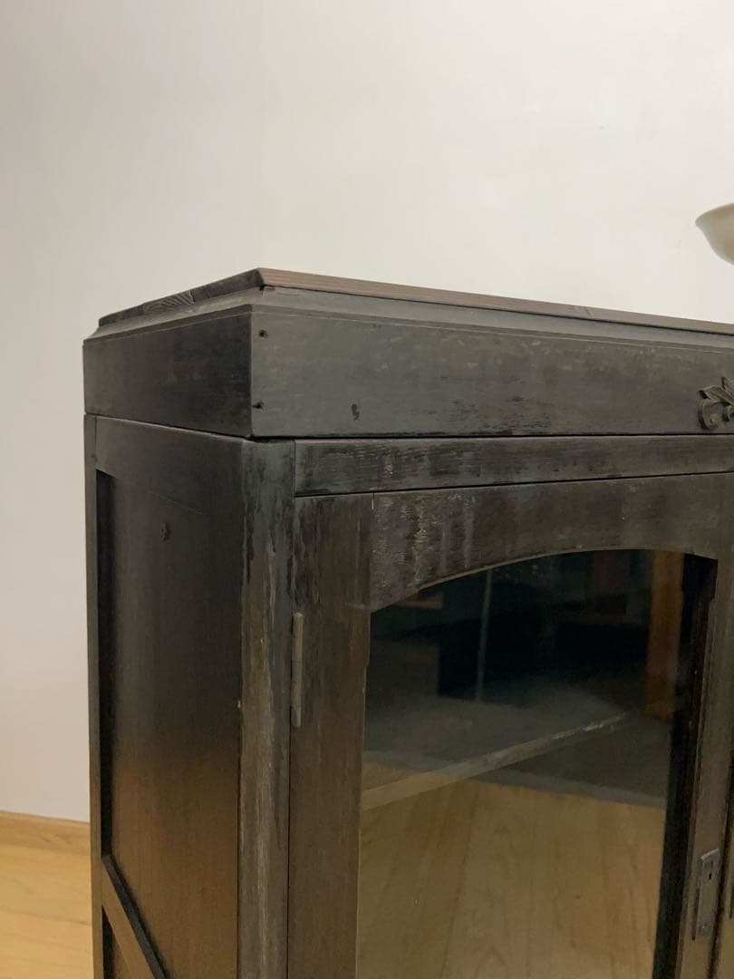 収納棚　ガラス棚　M077　古道具　古家具　ビンテージ　アンティーク　レトロ