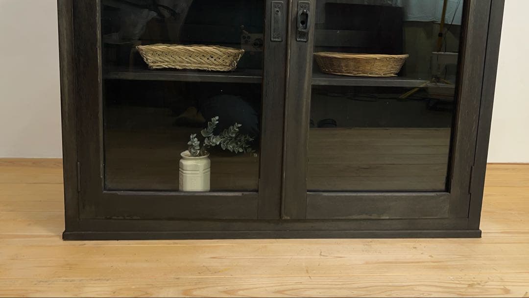 収納棚　ガラス棚　M077　古道具　古家具　ビンテージ　アンティーク　レトロ