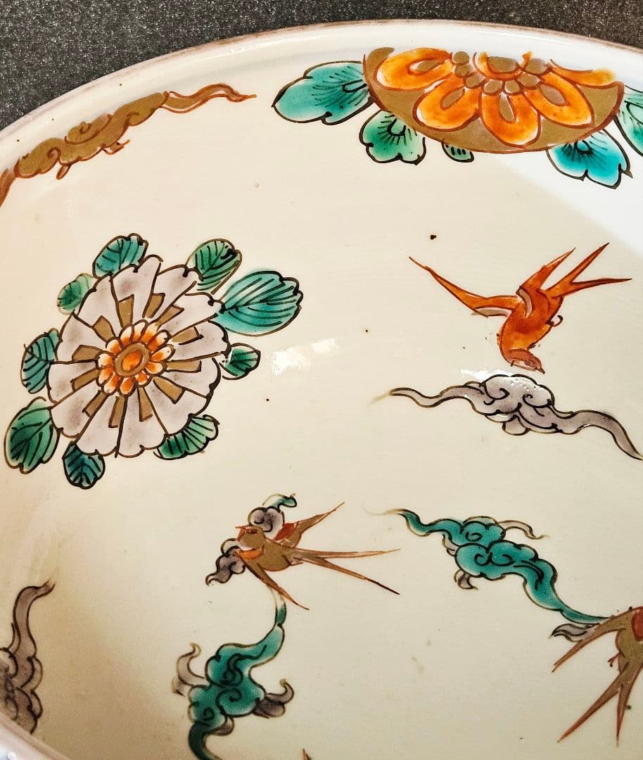 【上作品❗】江戸時代末期～明治初期　古伊万里　金彩色絵　花鳥図　盃洗　コンポート