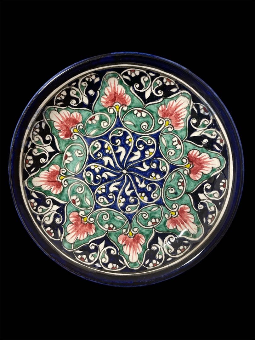 【未使用・美品】ウズベキスタン製　陶器プレート 5枚セット 手描き 青×花柄