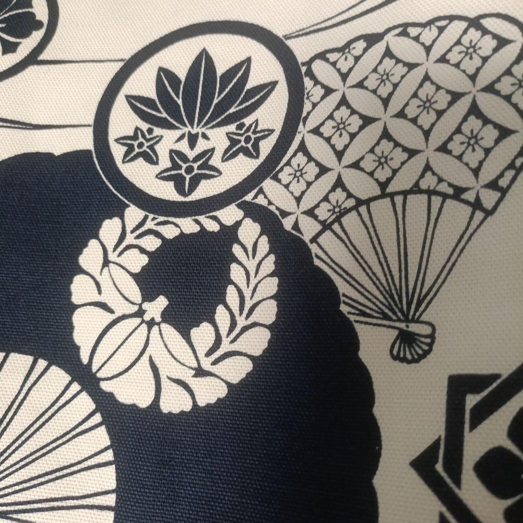 バンブー手提げ　家紋　扇子　お祭りバッグ　和柄バッグ　お祭り　神輿　御朱印巡り