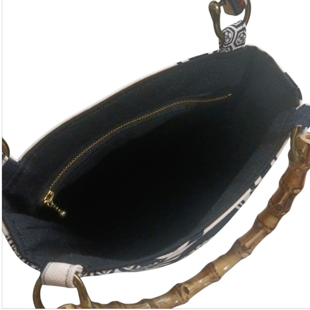 バンブー手提げ　家紋　扇子　お祭りバッグ　和柄バッグ　お祭り　神輿　御朱印巡り