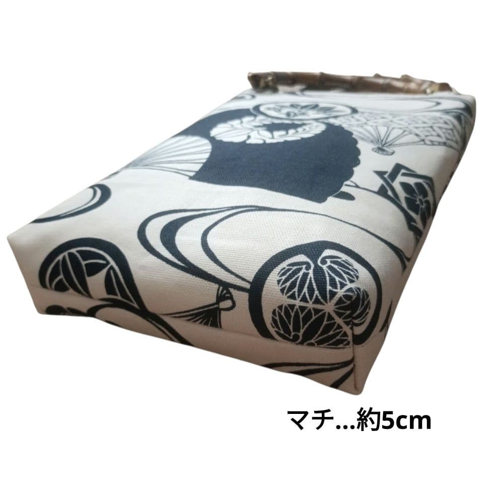 バンブー手提げ　家紋　扇子　お祭りバッグ　和柄バッグ　お祭り　神輿　御朱印巡り