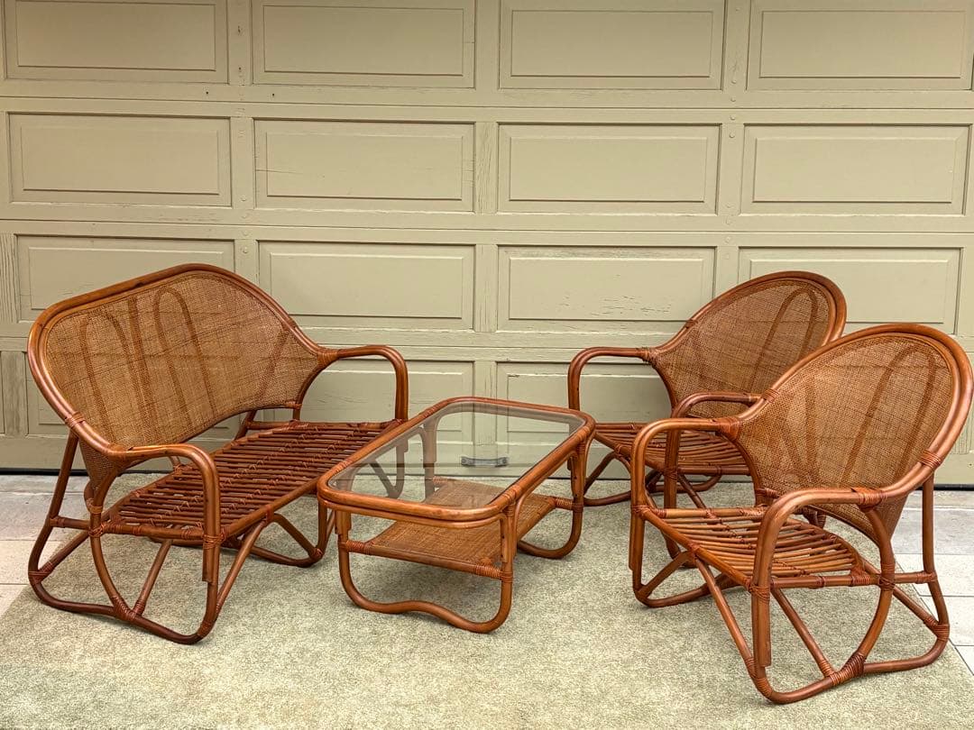 天然ラタン 2人掛け ラブソファ 籐家具 ヴィンテージ レトロ アジアン