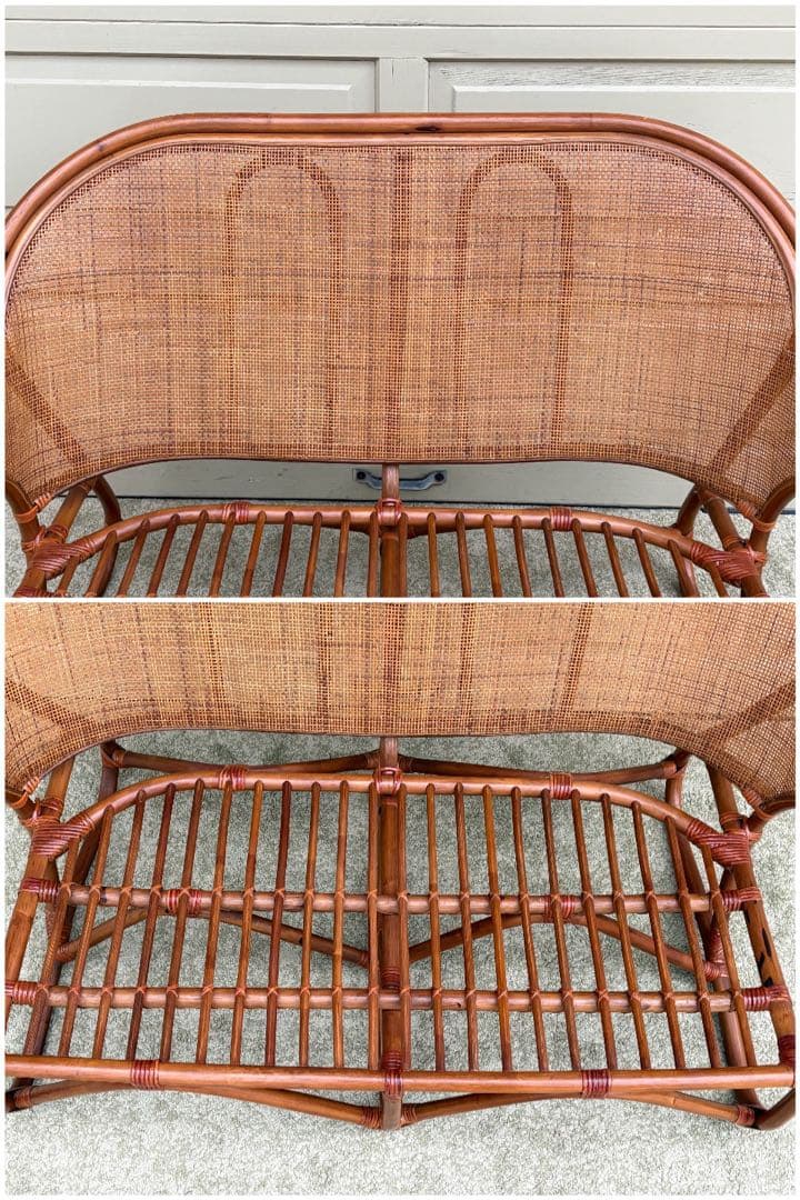 天然ラタン 2人掛け ラブソファ 籐家具 ヴィンテージ レトロ アジアン