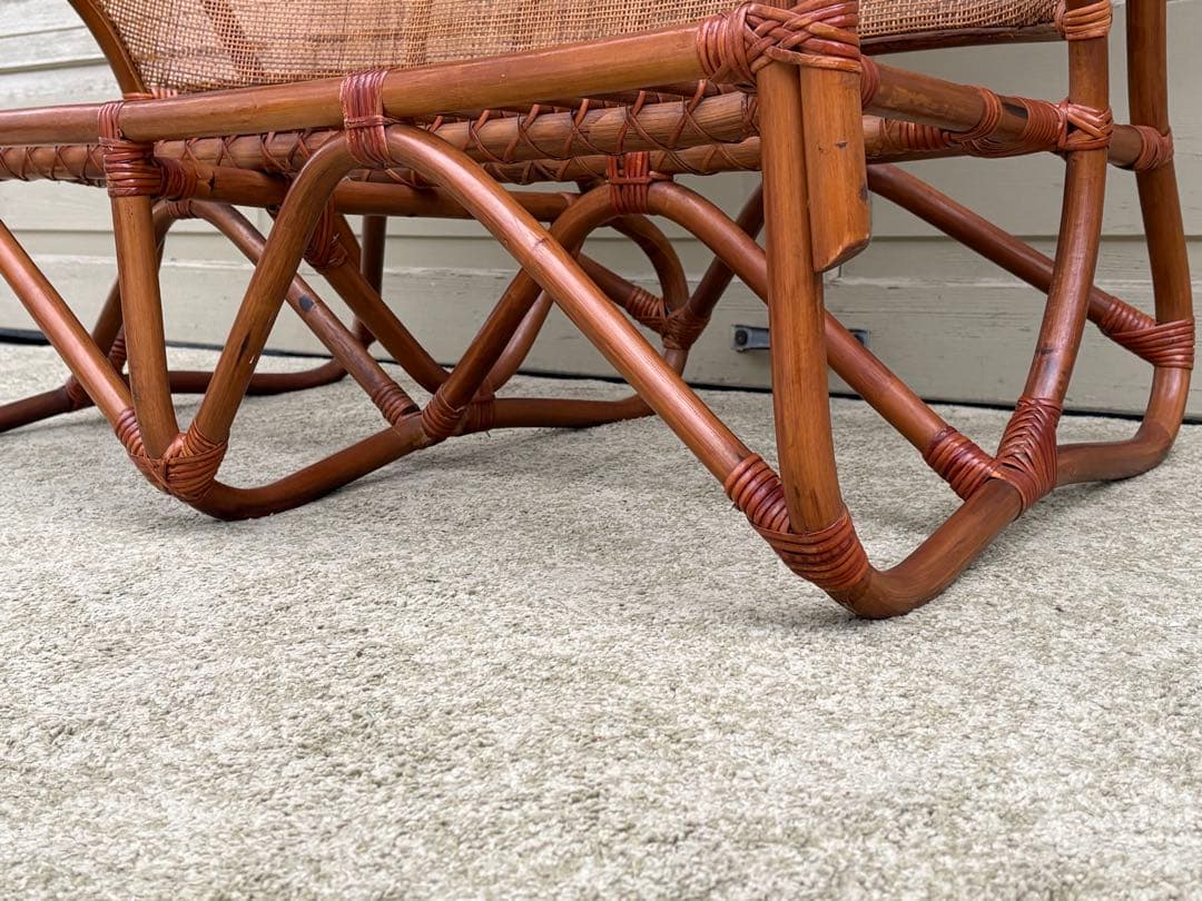 天然ラタン 2人掛け ラブソファ 籐家具 ヴィンテージ レトロ アジアン