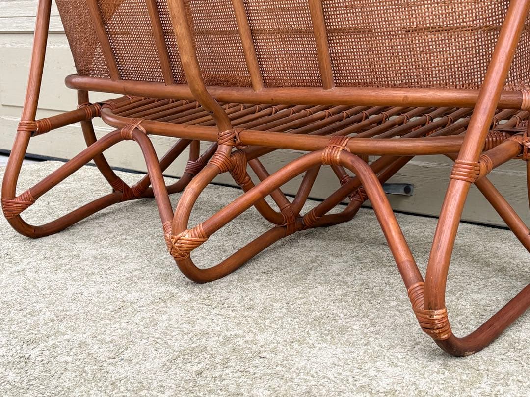 天然ラタン 2人掛け ラブソファ 籐家具 ヴィンテージ レトロ アジアン