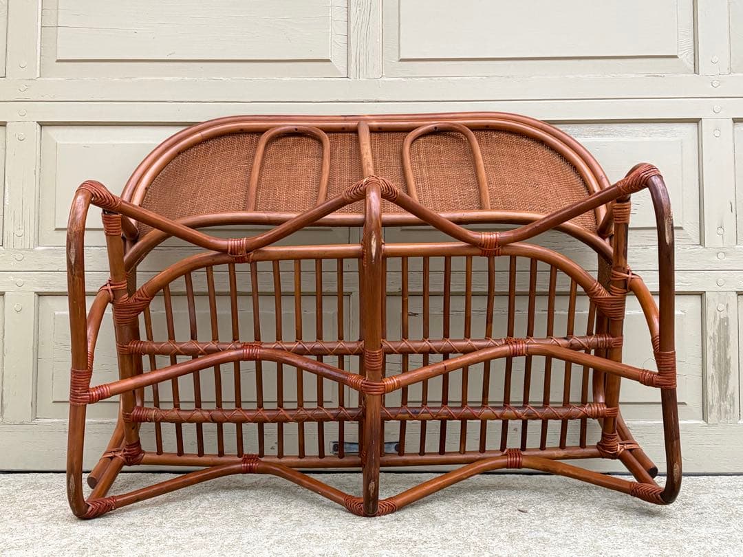天然ラタン 2人掛け ラブソファ 籐家具 ヴィンテージ レトロ アジアン