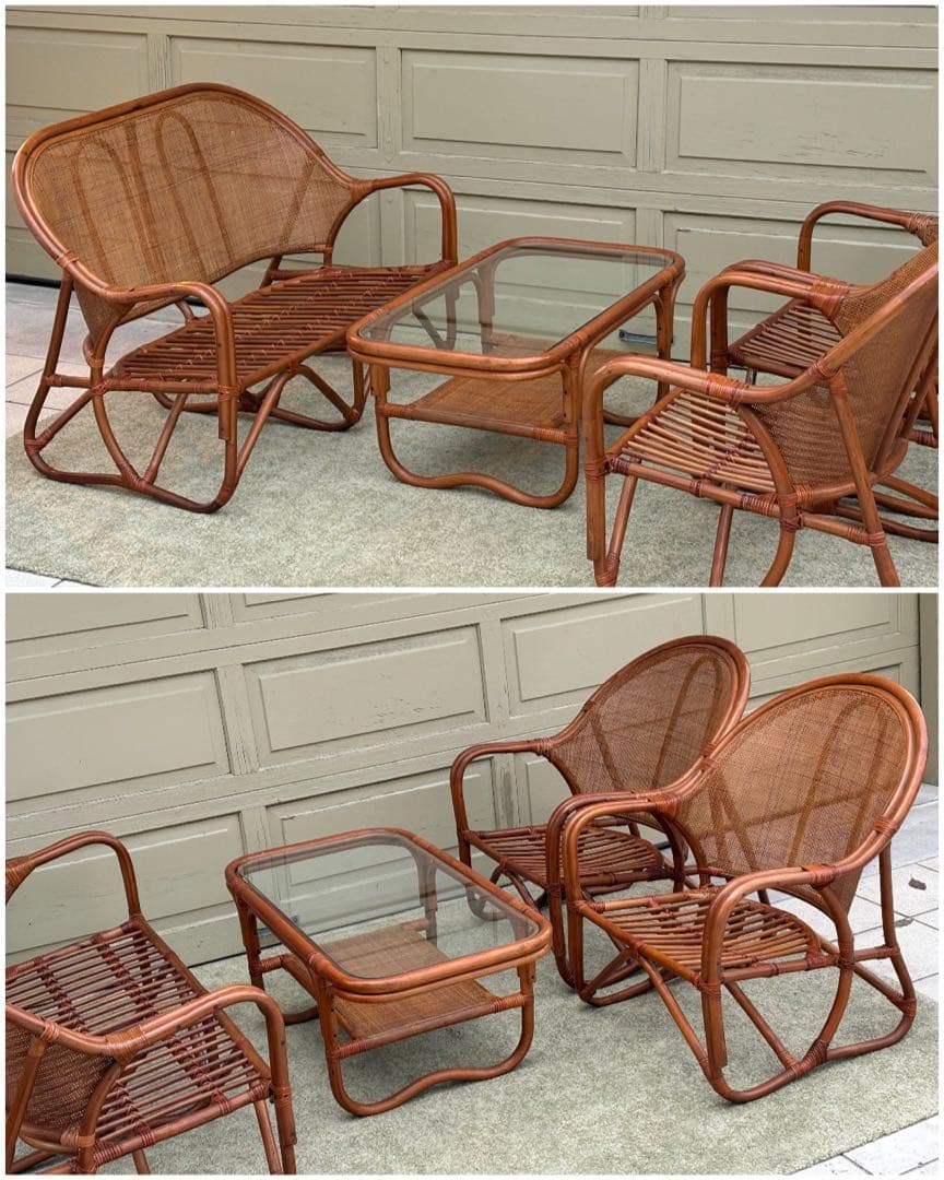 天然ラタン 2人掛け ラブソファ 籐家具 ヴィンテージ レトロ アジアン