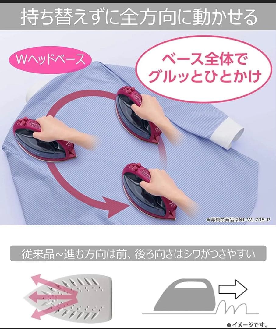 【新品未使用】パナソニックコードレススチームWヘッドアイロンNI-WL405-P