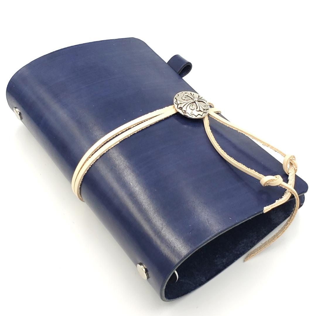 頑張らない システム手帳 バイブルサイズ ヌメ革 手染め ディープブルー