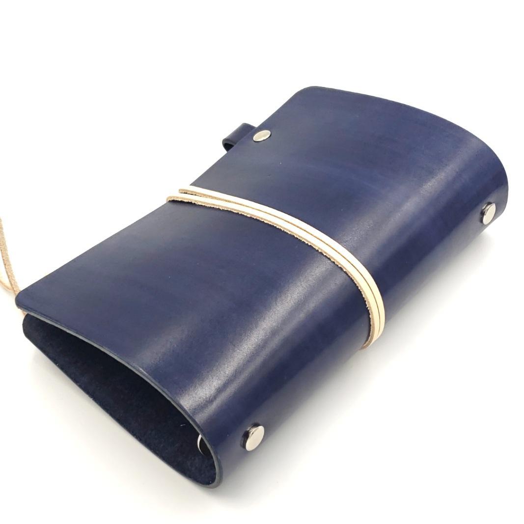 頑張らない システム手帳 バイブルサイズ ヌメ革 手染め ディープブルー