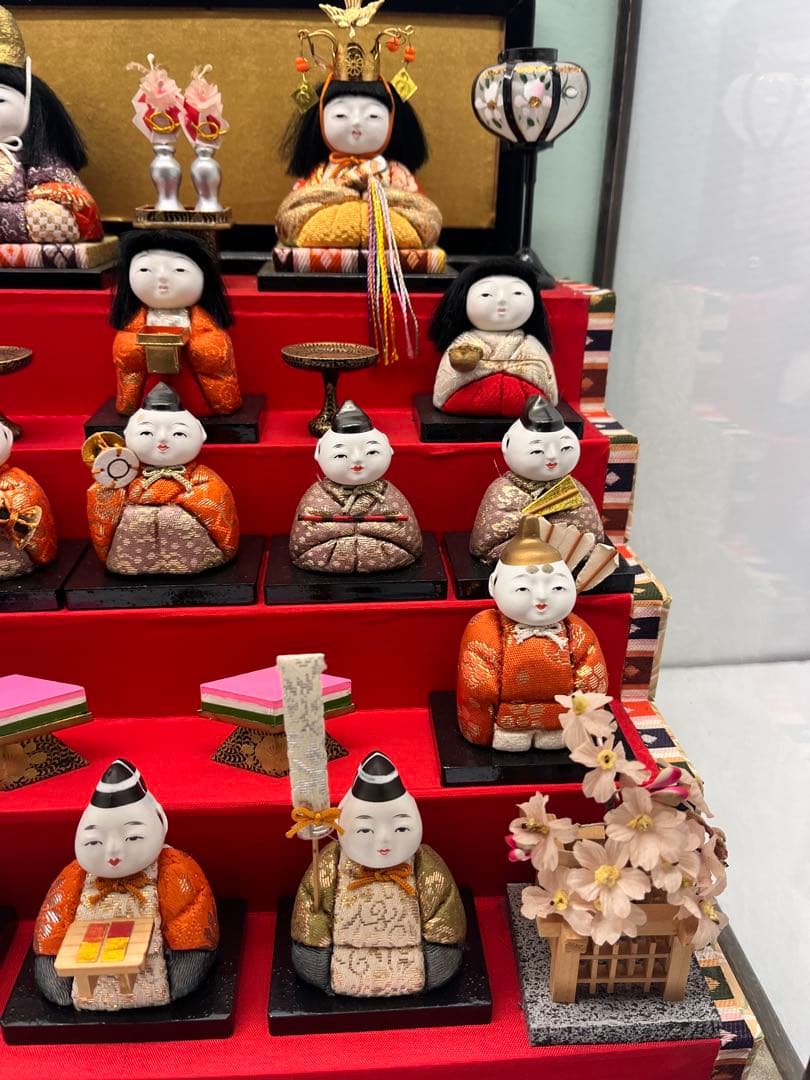 ひな人形 アンティーク 木目込み 豆雛 十五人揃え ガラスケース 15人 雛人形
