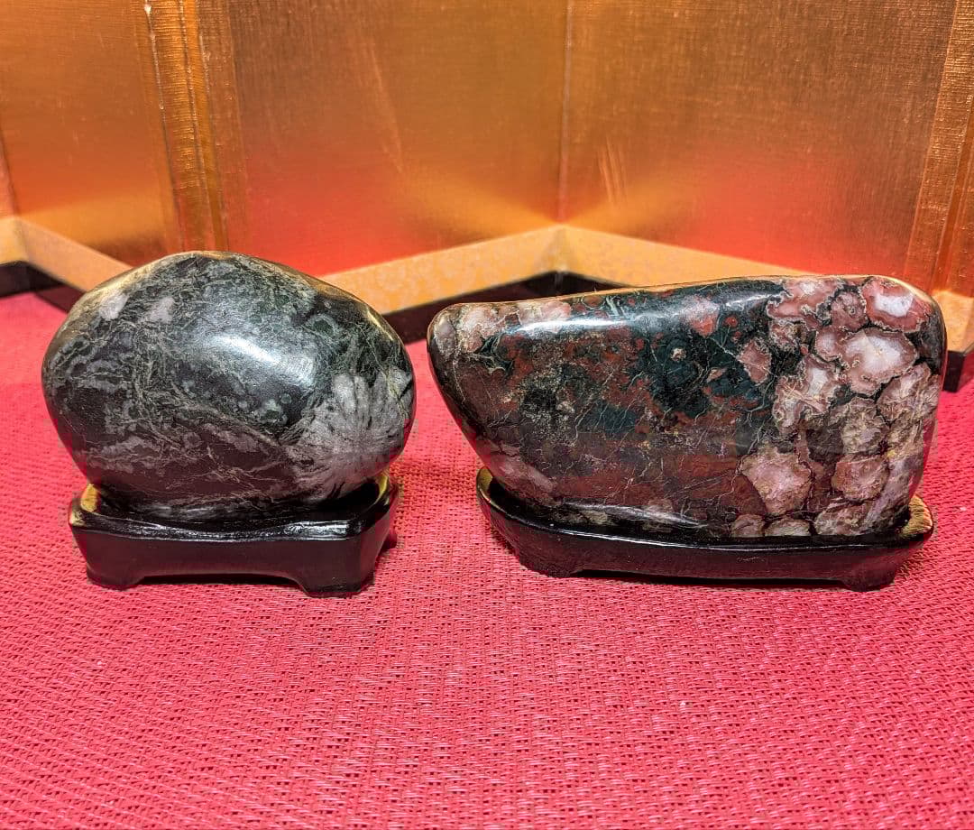 菊花石 岐阜県根尾谷産２個セット 鑑賞石 観賞石 水石 盆石 天然石 置物