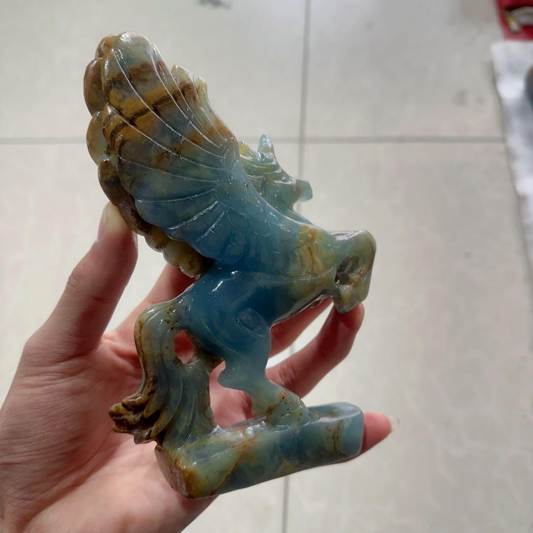天然石ピスタチオカルサイトのユニコーン　置物　ご購入前に在庫確認必要G.839