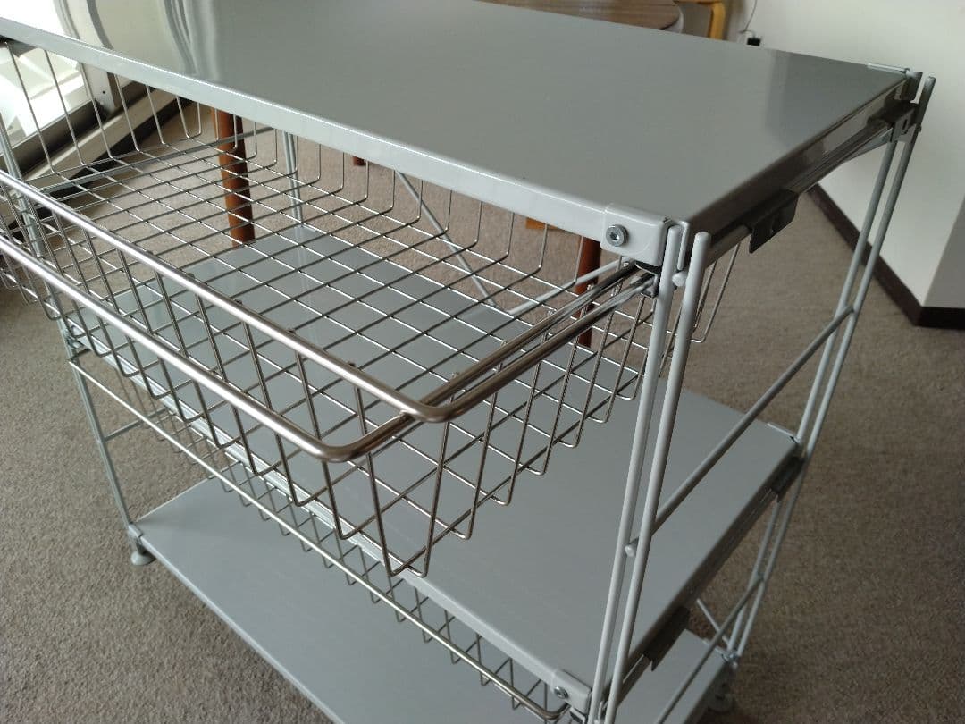【美品】MUJI無印良品 スチールユニットシェルフ小ワイド86cmバスケット×2