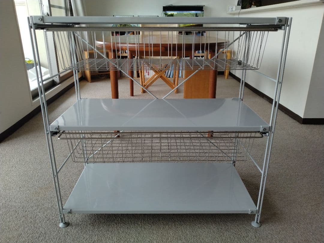 【美品】MUJI無印良品 スチールユニットシェルフ小ワイド86cmバスケット×2