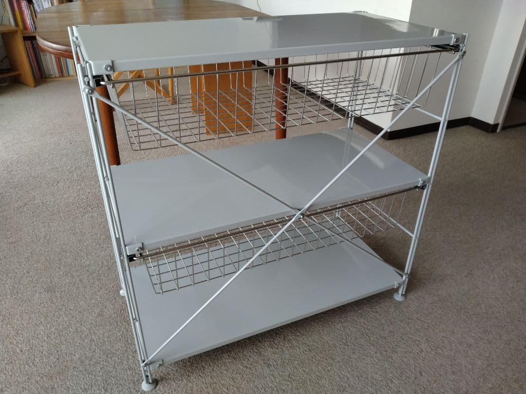 【美品】MUJI無印良品 スチールユニットシェルフ小ワイド86cmバスケット×2