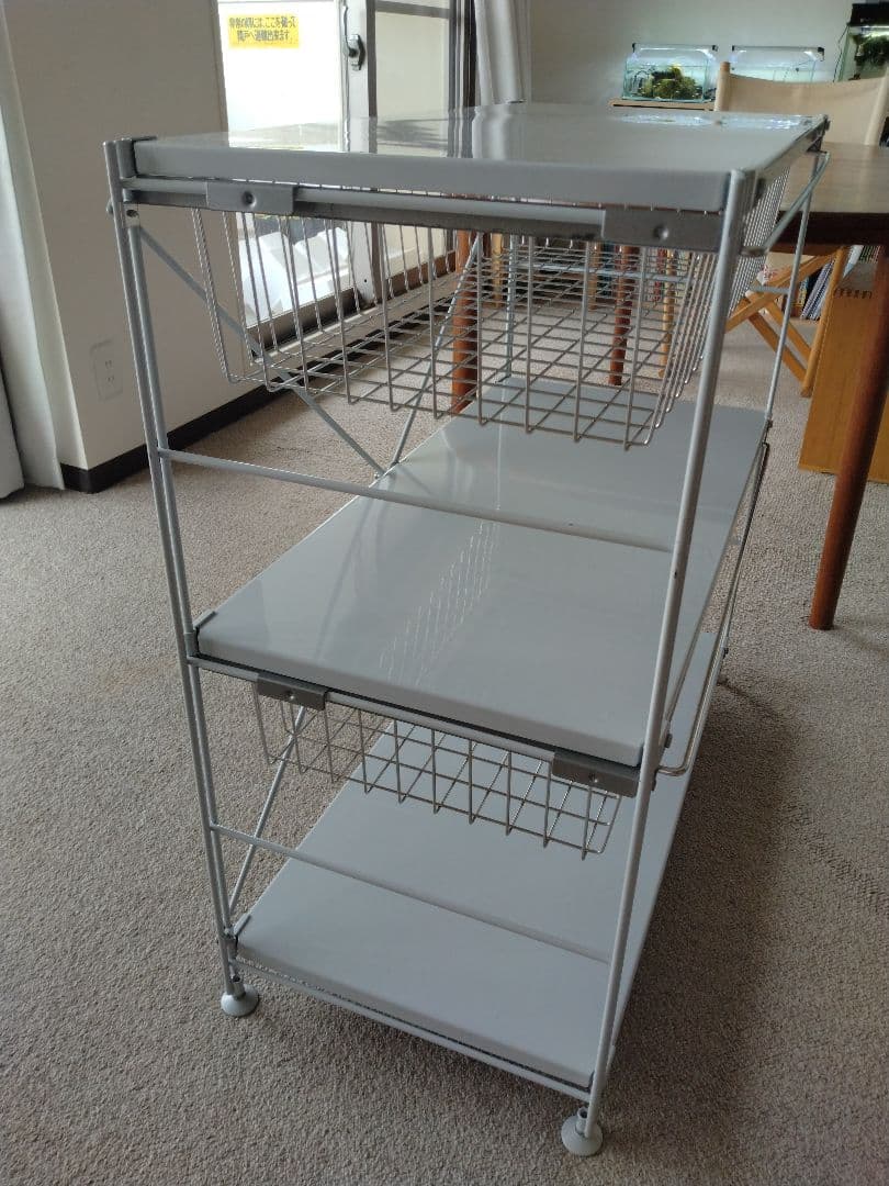 【美品】MUJI無印良品 スチールユニットシェルフ小ワイド86cmバスケット×2