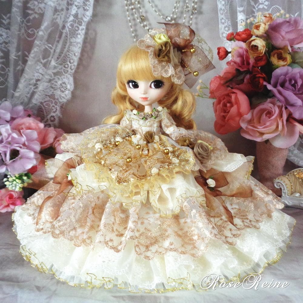 ベルサイユの薔薇エアリーシャンパンゴールドのフリルドールドレス