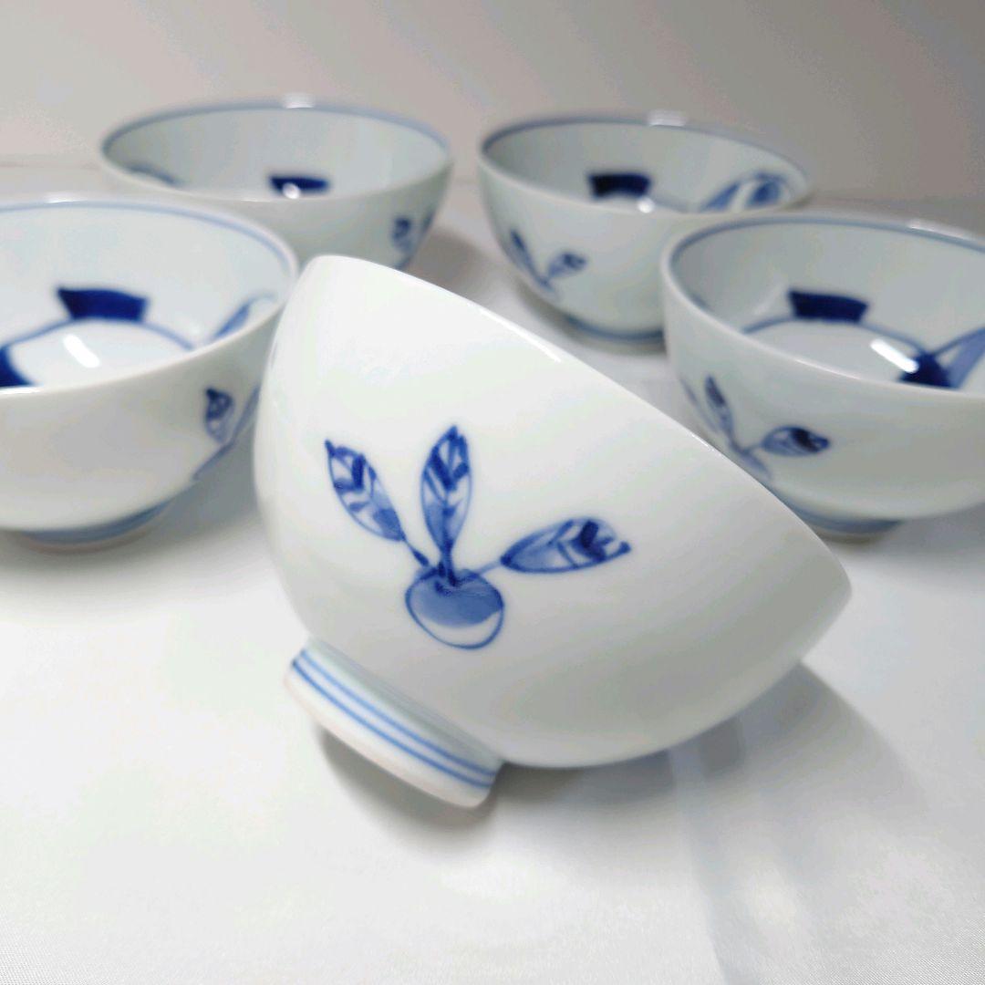 青花　しん窯　奴だこ　飯茶碗　5個