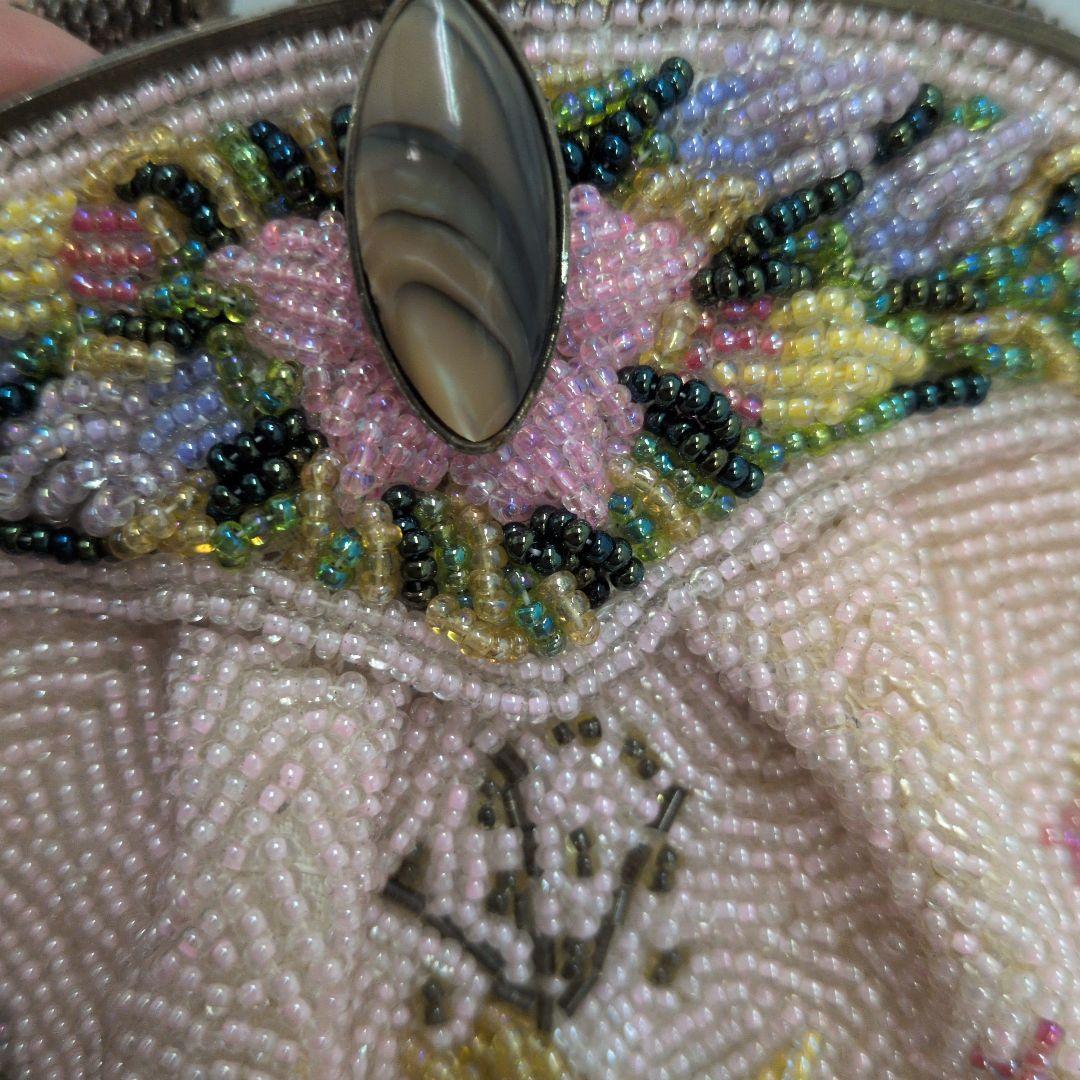 レトロなフラワーモチーフ ビーズ刺繍 ハンドバッグ