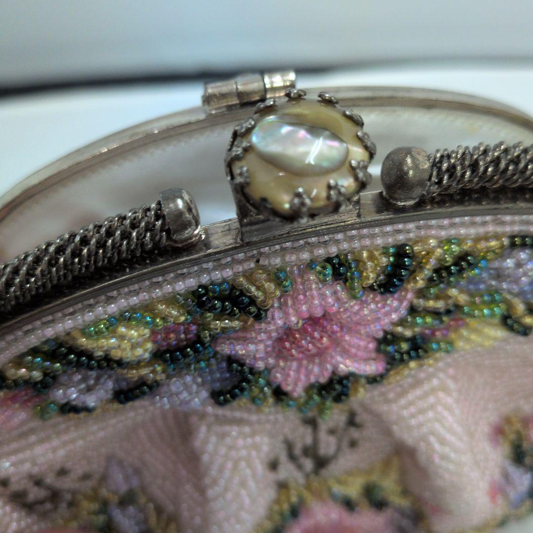 レトロなフラワーモチーフ ビーズ刺繍 ハンドバッグ