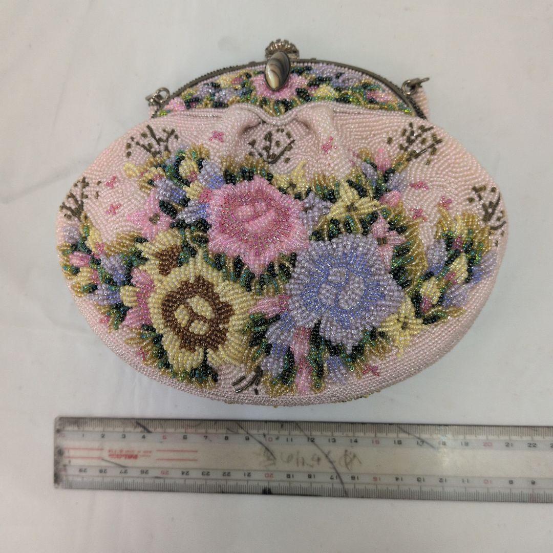 レトロなフラワーモチーフ ビーズ刺繍 ハンドバッグ