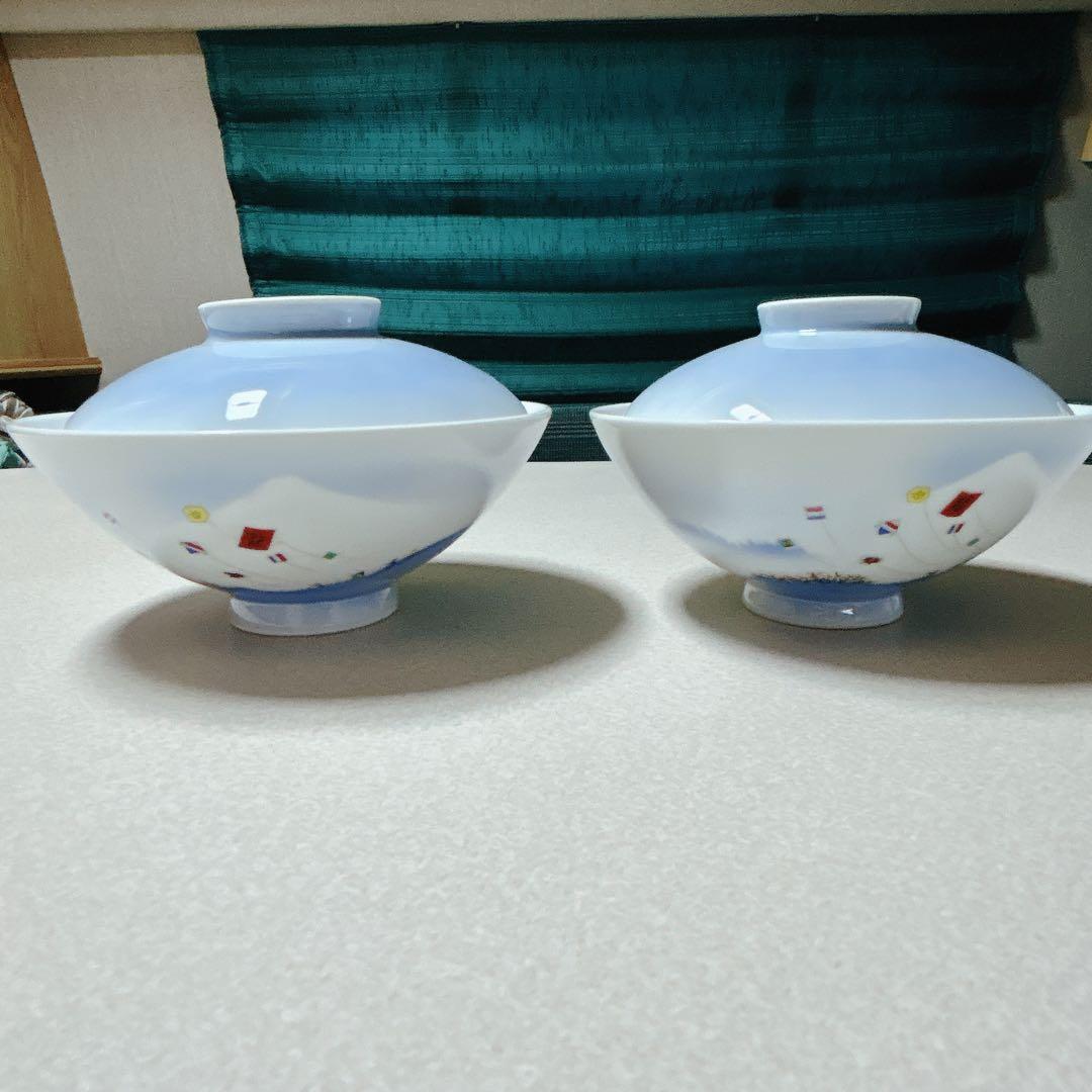 深川製磁 新春御題 風 組湯呑み 組飯椀