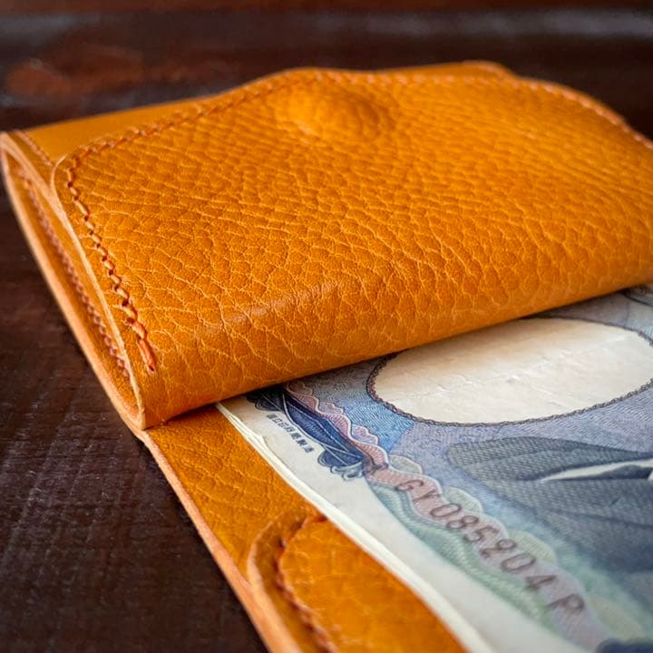 【20%割引】《小銭収納：ボックス型》折りたたみレザーウォレット（オレンジ）