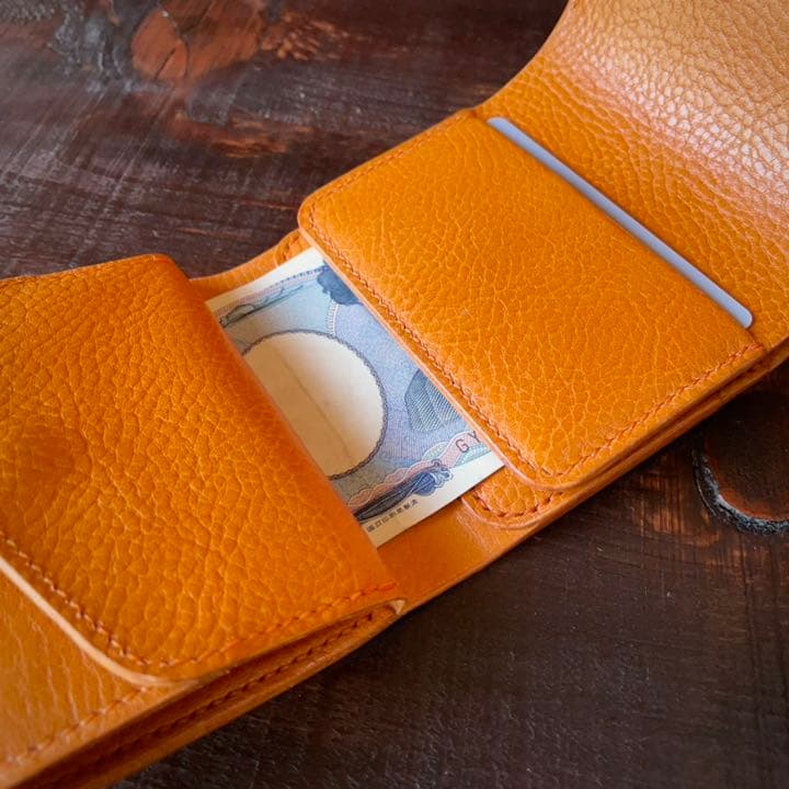 【20%割引】《小銭収納：ボックス型》折りたたみレザーウォレット（オレンジ）