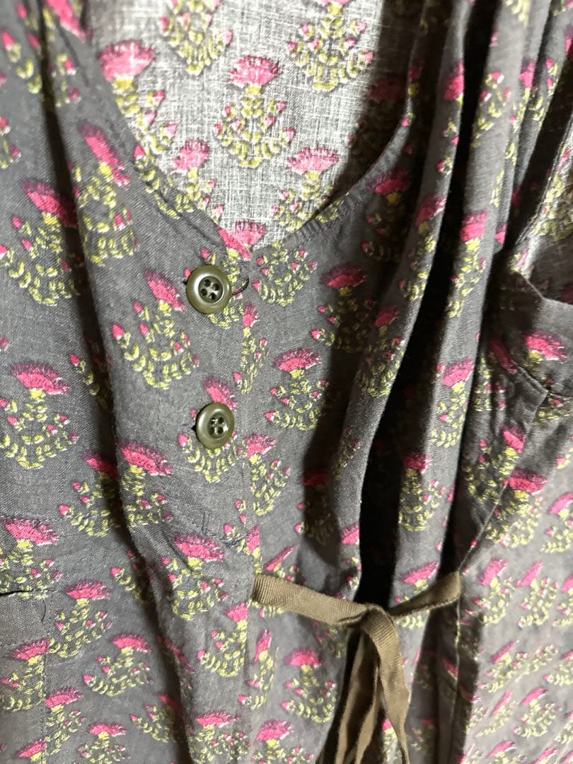 ✨美品❤️✨北欧暮らしの道具店　エプロンドレス　花柄　グレー　麻　レーヨン