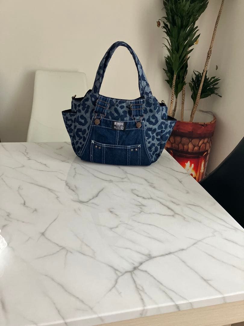 668 ローザ　大きめヒョウ柄デニムリメイクバック　ハンドメイド