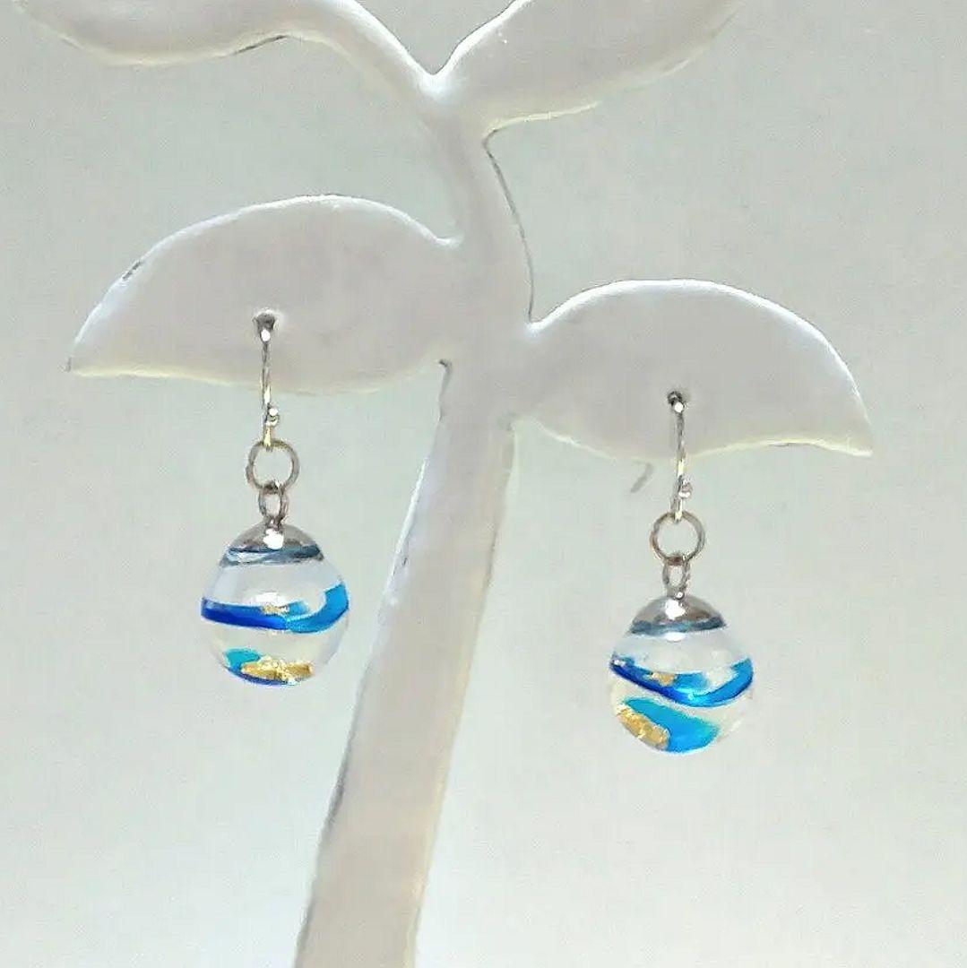 【417】ガラスドームのピアス／イヤリング／海
