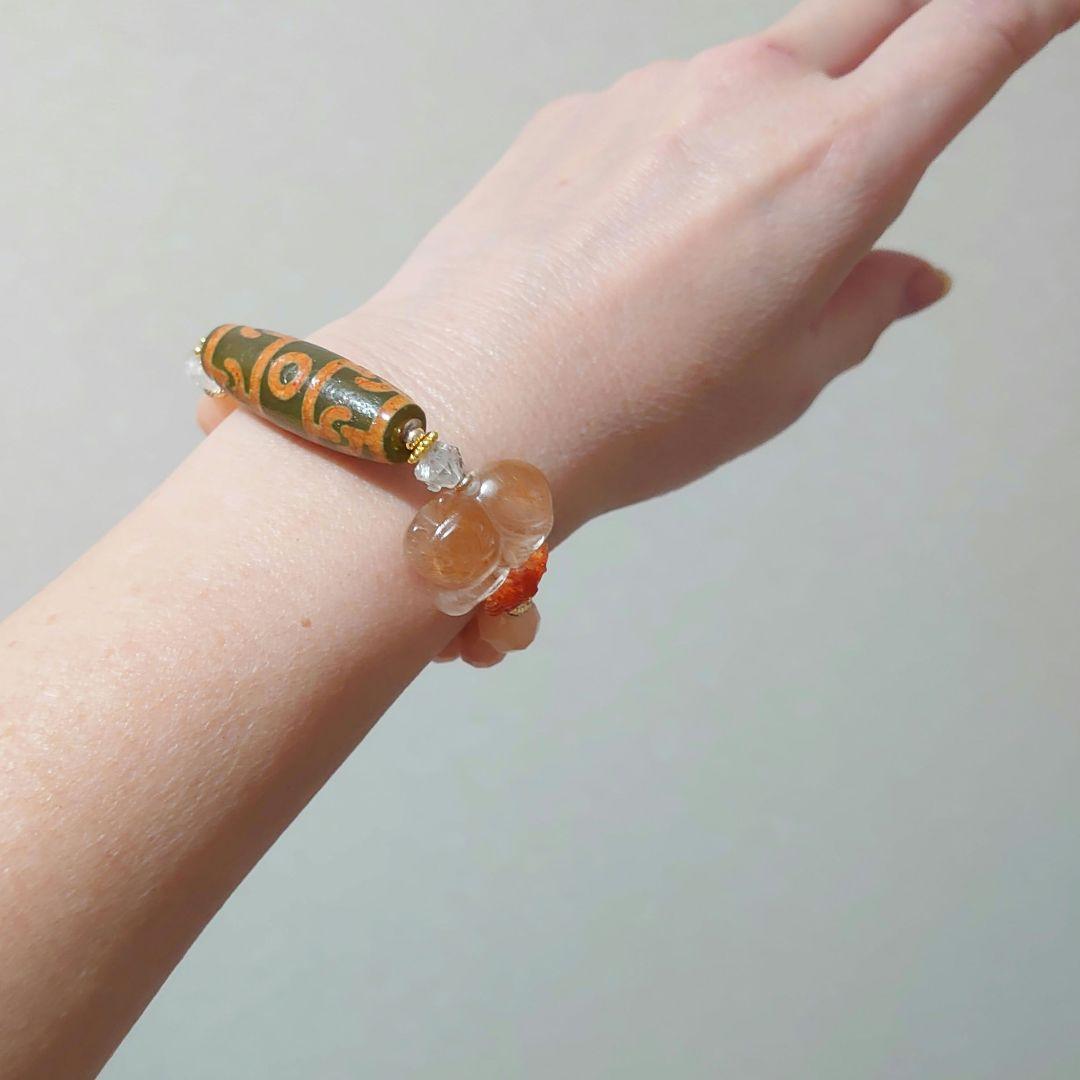 蓮師法器天珠　レッドルチルクォーツサンストーン　ハーキマーダイヤモンド素敵な逸品