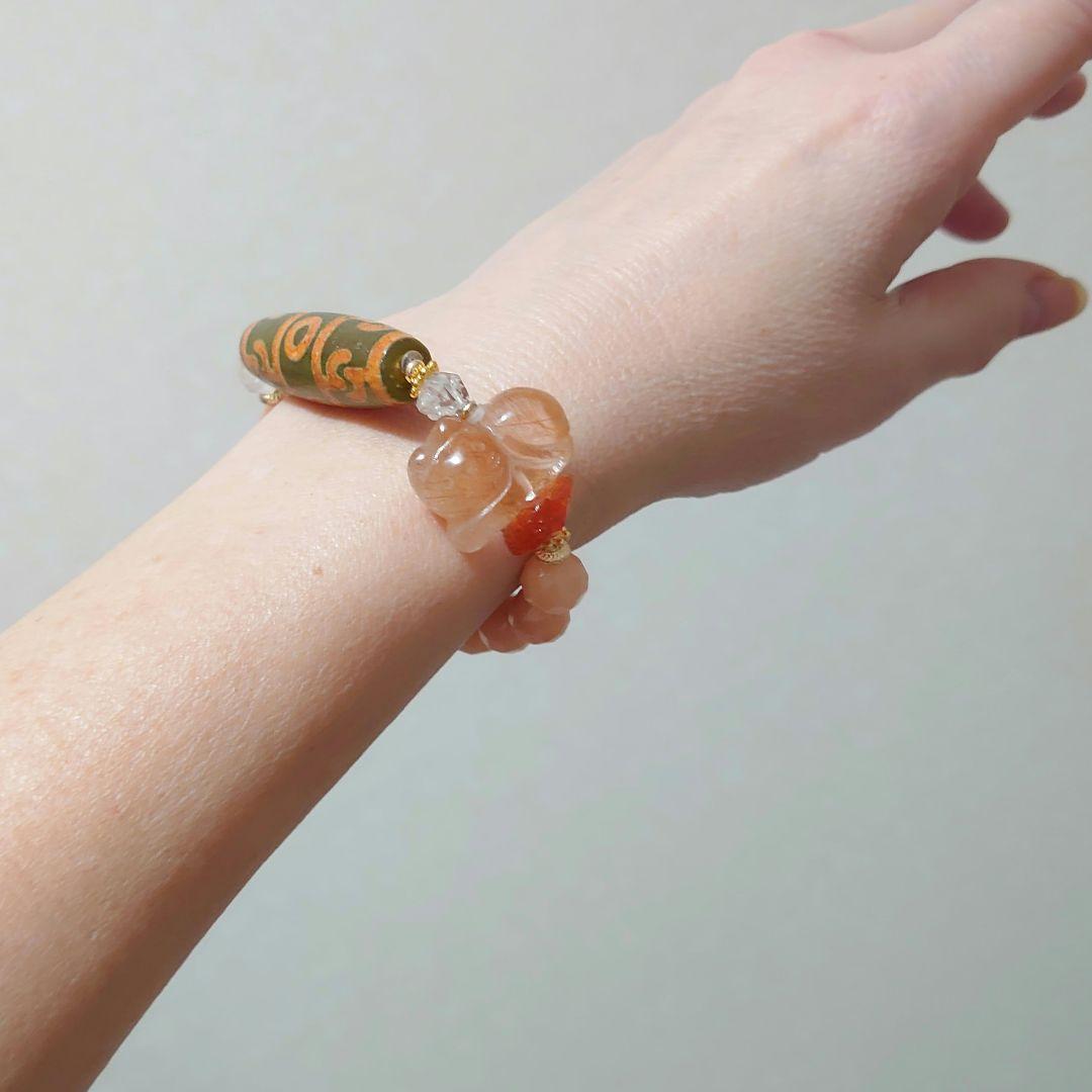 蓮師法器天珠　レッドルチルクォーツサンストーン　ハーキマーダイヤモンド素敵な逸品