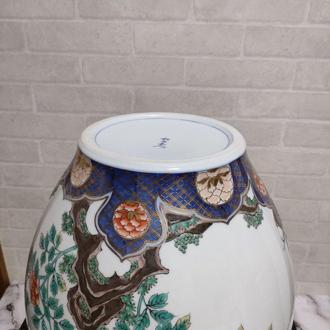 有田焼 名工 緒方松右衛門 大花瓶 花器 飾り壷 鷹 鳳凰 古伊万里様式 金彩