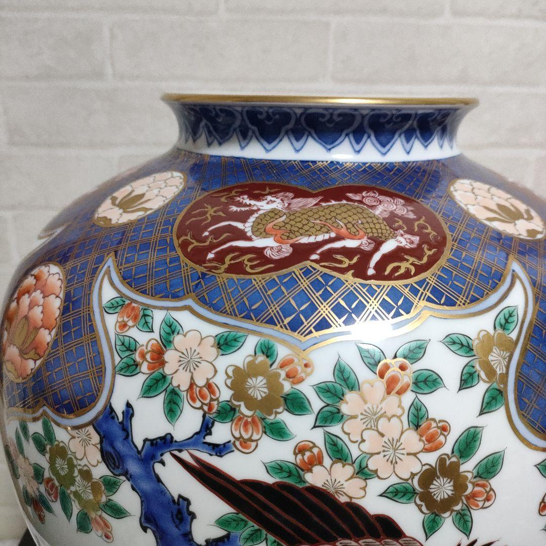 有田焼 名工 緒方松右衛門 大花瓶 花器 飾り壷 鷹 鳳凰 古伊万里様式 金彩