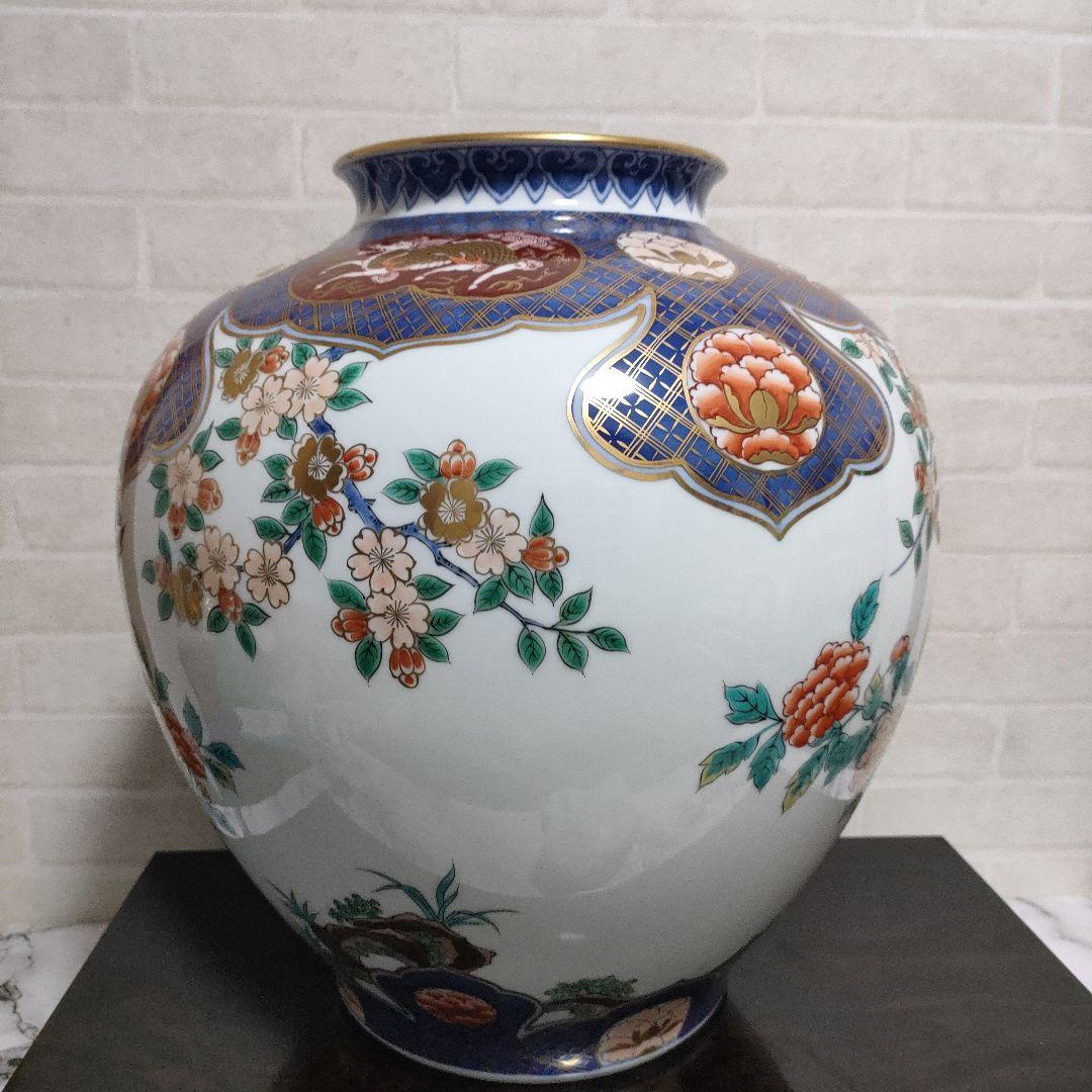 有田焼 名工 緒方松右衛門 大花瓶 花器 飾り壷 鷹 鳳凰 古伊万里様式 金彩